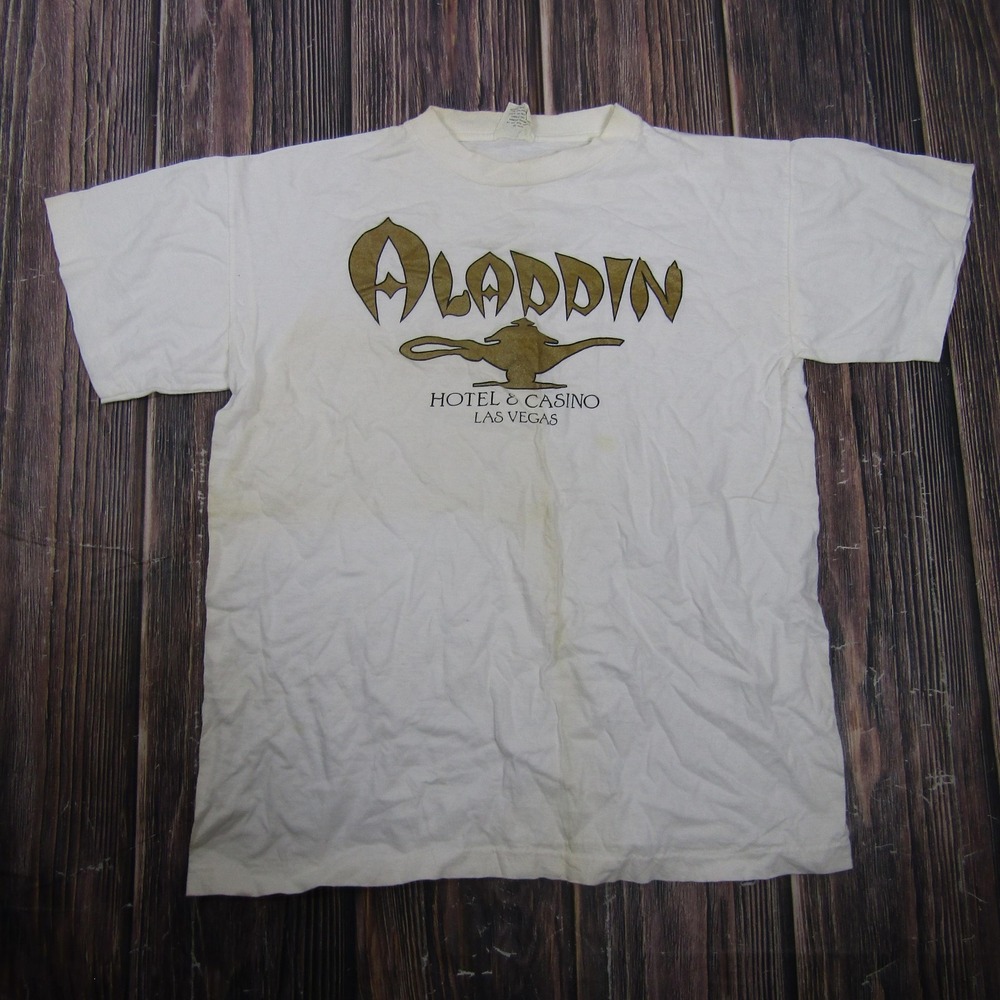 Vintage Caribbean Dream Aladdin Casino Shirt Mens L White Single Stitch Tee